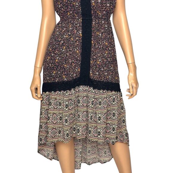 Boho Hi Low Halter Dress XS Brown Floral Dark Prairie Earthy Whimsigoth Hippie - Picture 7 of 16